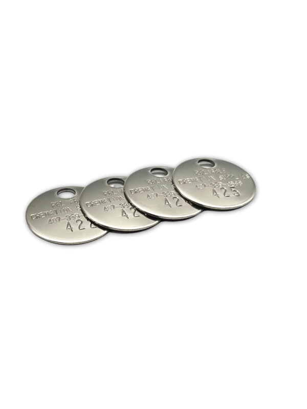 Cremation ID Discs, Round, 1.25", Type 304, 18 Gauge